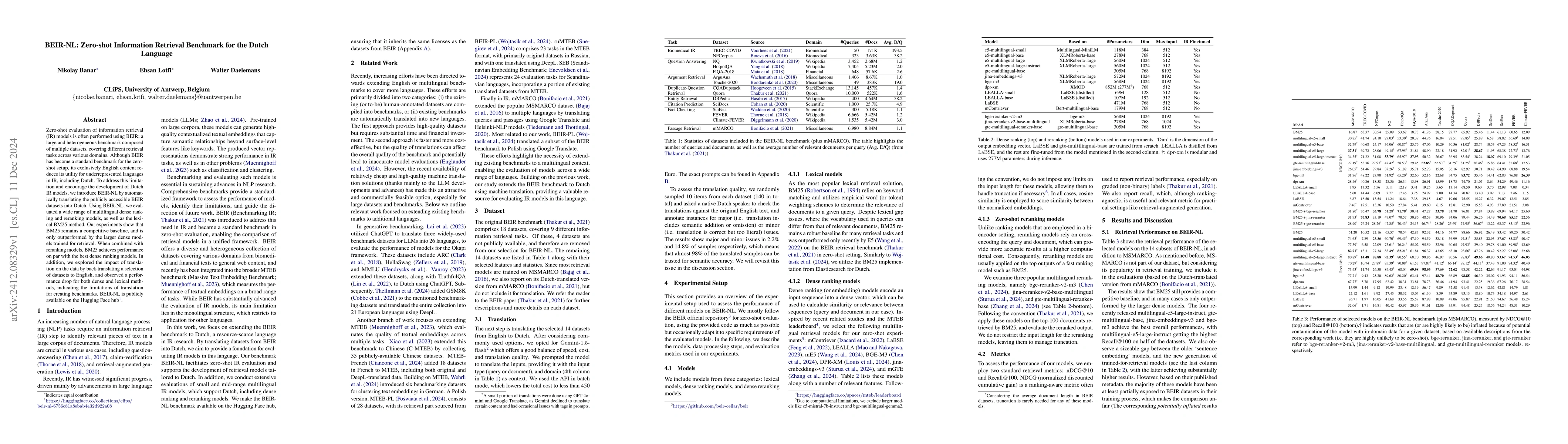 Thumbnail for BEIR-NL: Zero-shot Information Retrieval Benchmark for the Dutch
  Language