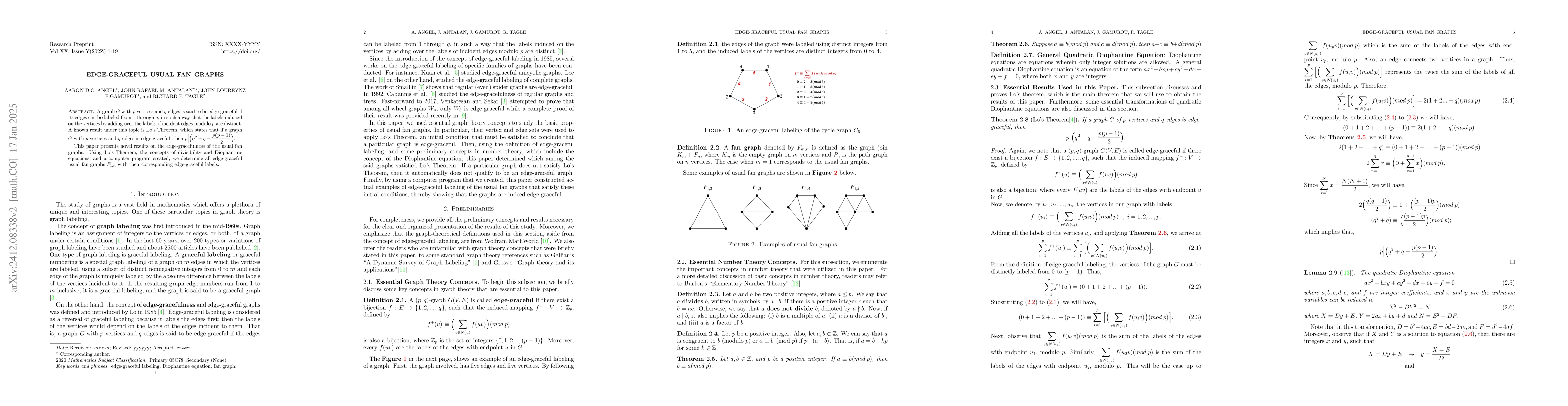 Thumbnail for Edge-graceful usual fan graphs