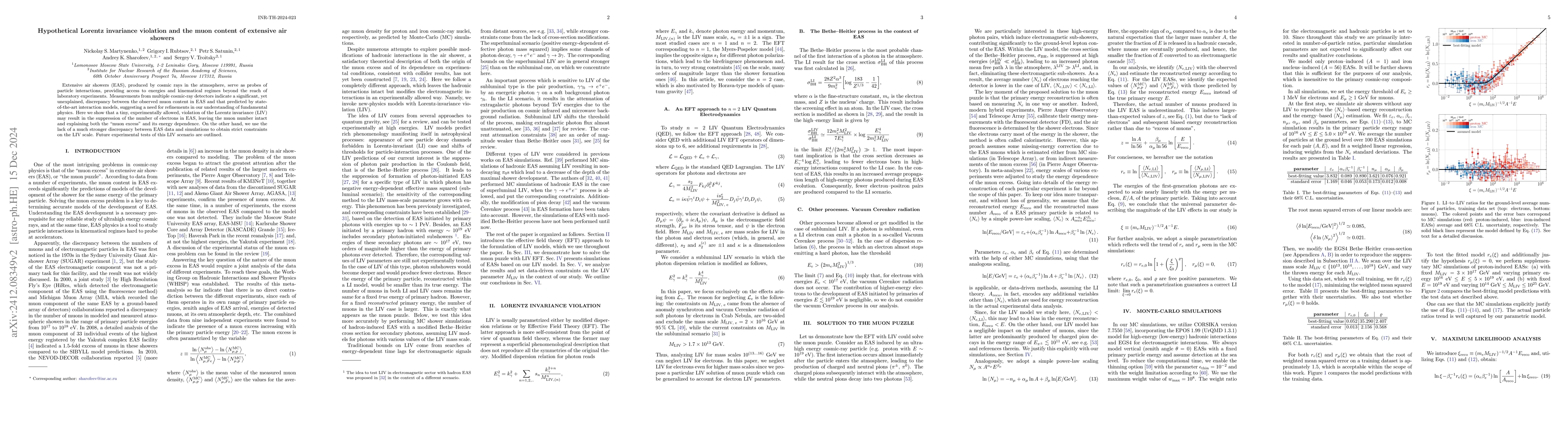 Thumbnail for Hypothetical Lorentz invariance violation and the muon content of
  extensive air showers