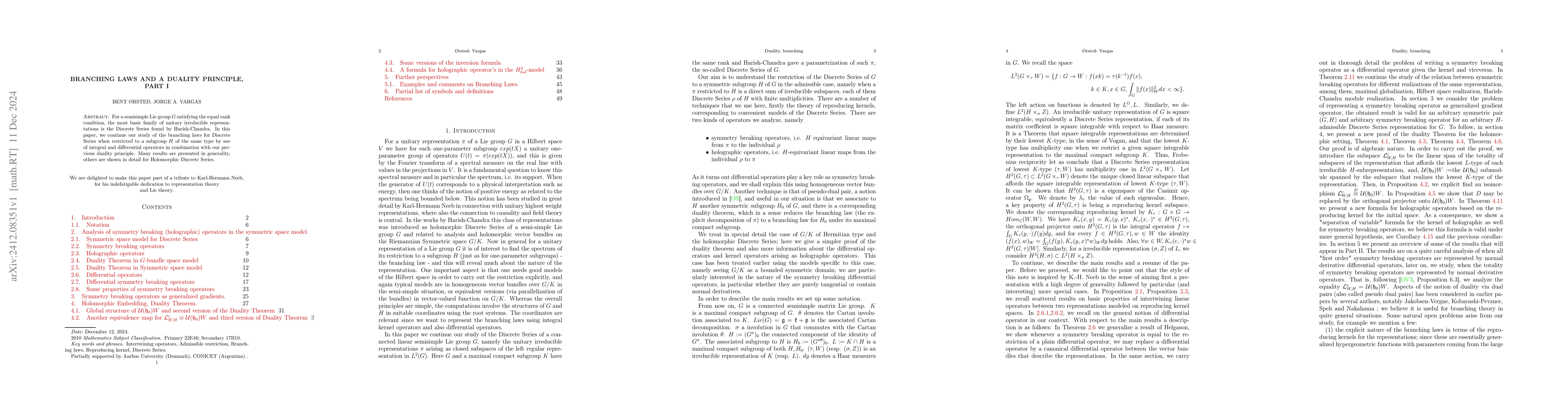 Thumbnail for Branching laws and a duality principle, Part I