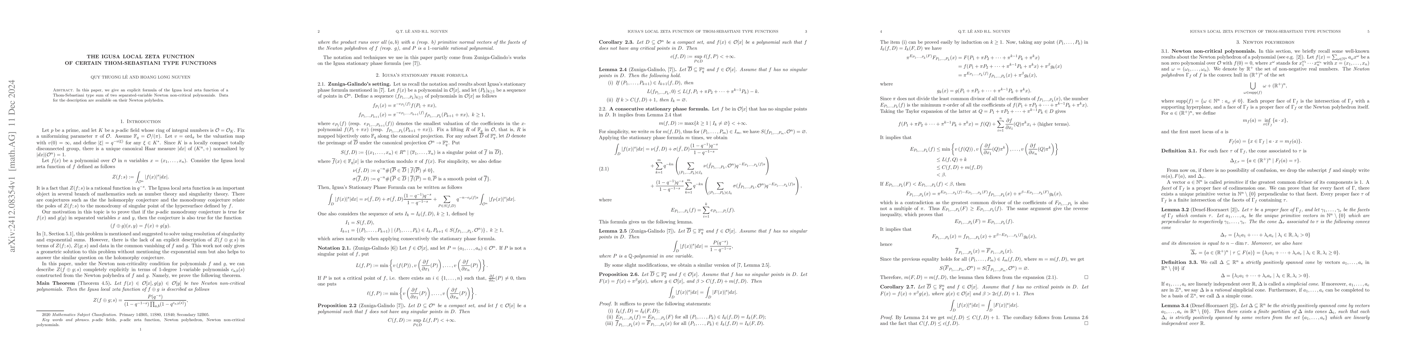 Thumbnail for The Igusa local zeta function of certain Thom-Sebastiani type functions