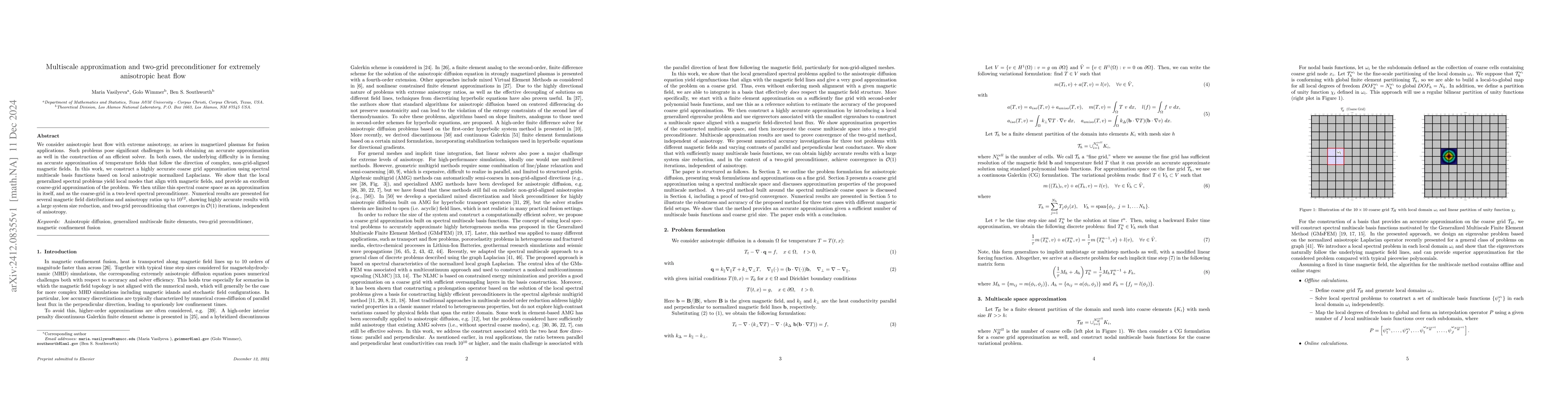 Thumbnail for Multiscale approximation and two-grid preconditioner for extremely
  anisotropic heat flow