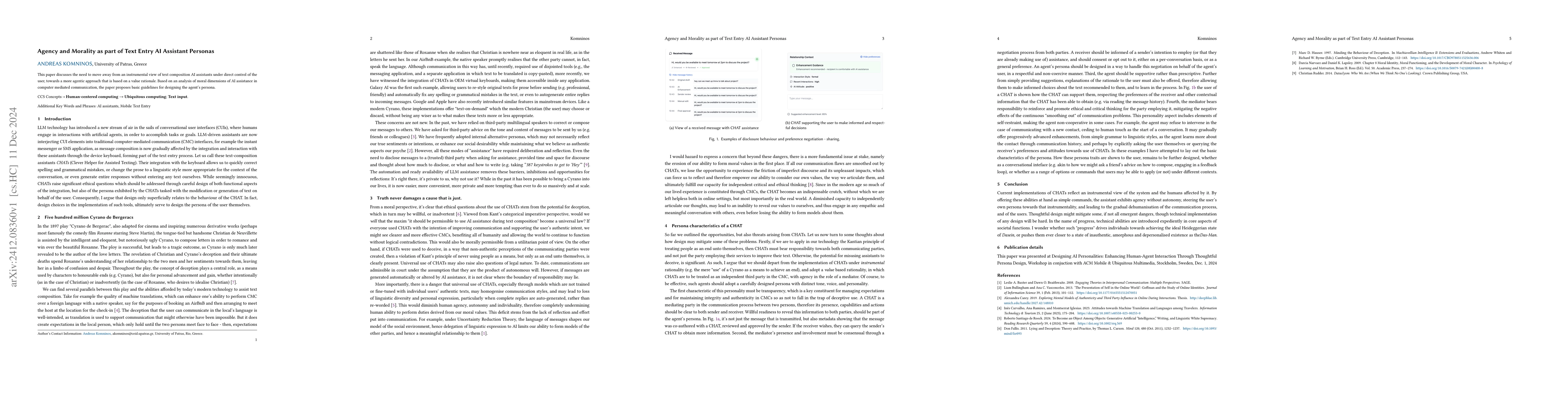Thumbnail for Agency and Morality as part of Text Entry AI Assistant Personas