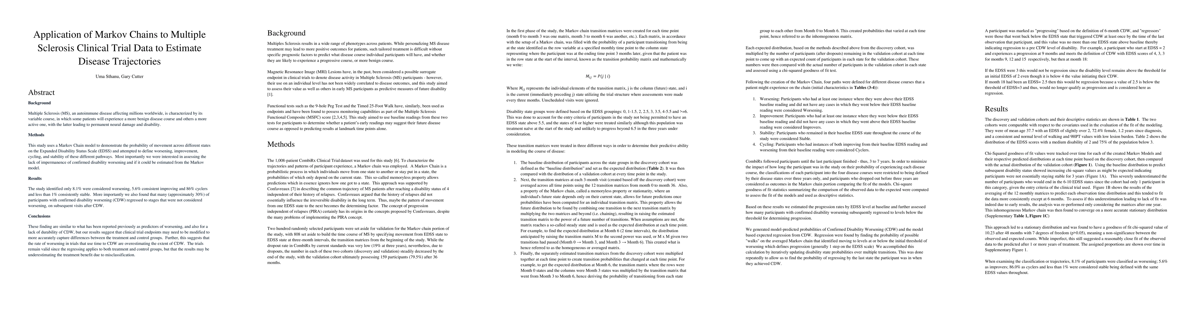 Thumbnail for Application of Markov Chains to Multiple Sclerosis Clinical Trial Data
  to Estimate Disease Trajectories