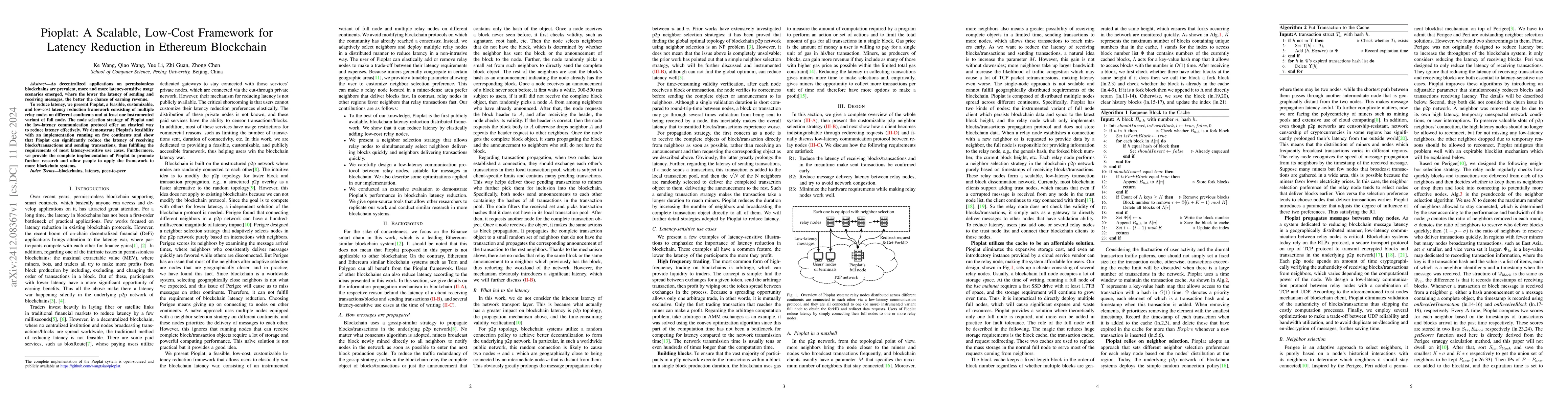 Thumbnail for Pioplat: A Scalable, Low-Cost Framework for Latency Reduction in
  Ethereum Blockchain
