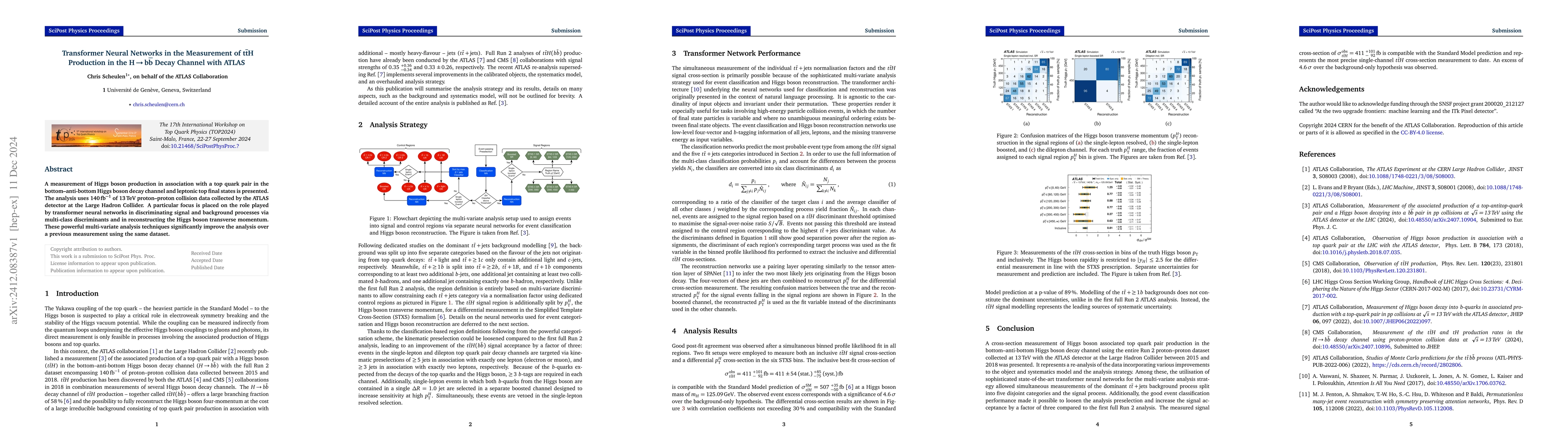 Thumbnail for Transformer Neural Networks in the Measurement of $t\bar{t}H$ Production
  in the $H\,{\to}\,b\bar{b}$ Decay Channel with ATLAS