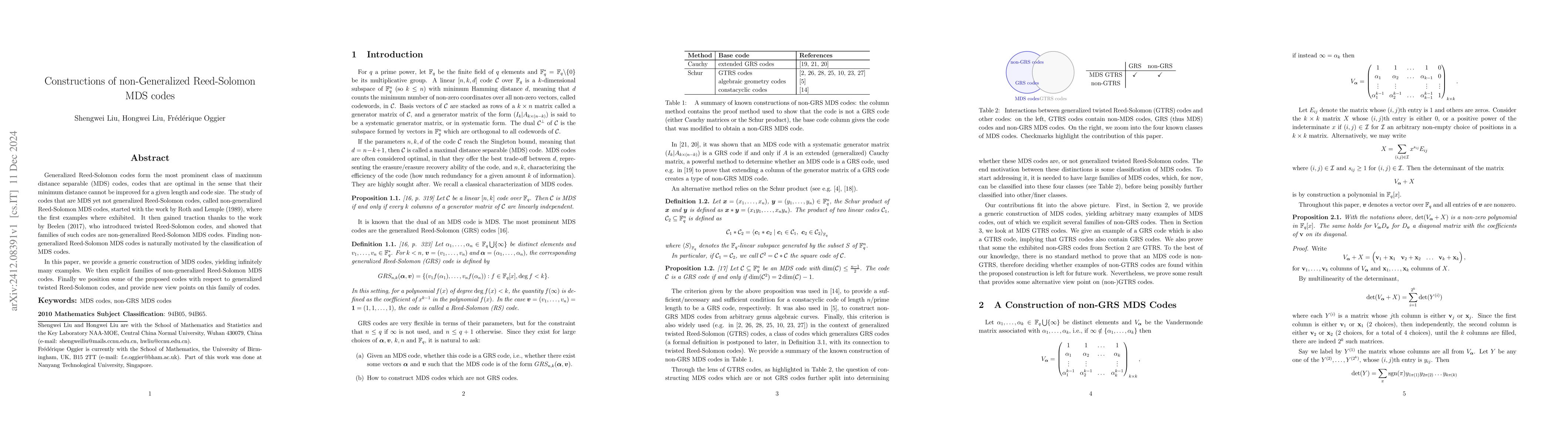 Thumbnail for Constructions of non-Generalized Reed-Solomon MDS codes