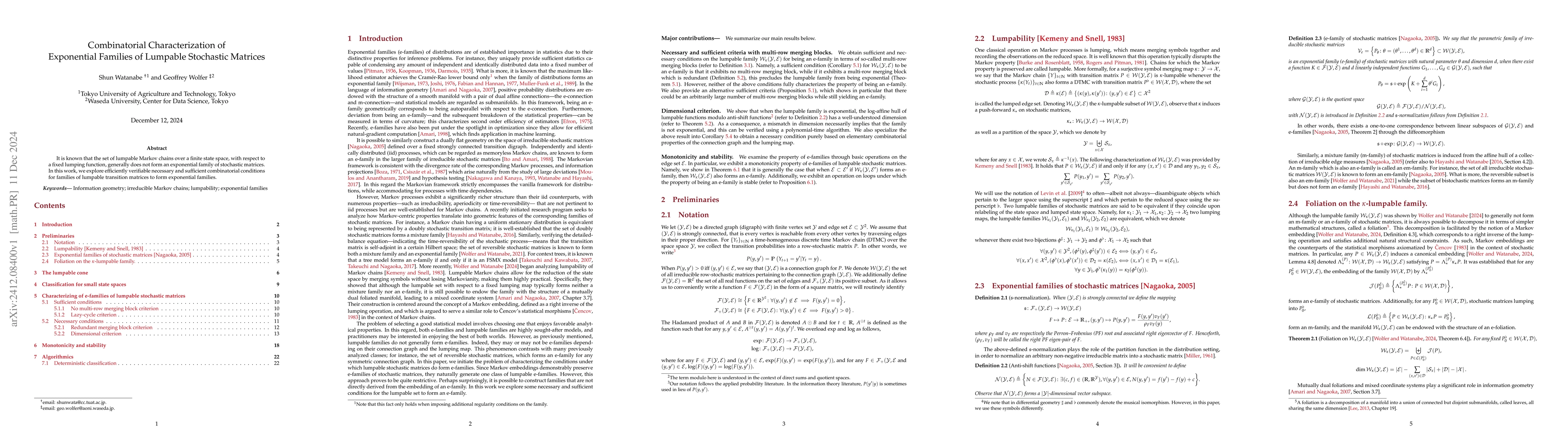 Thumbnail for Combinatorial Characterization of Exponential Families of Lumpable
  Stochastic Matrices