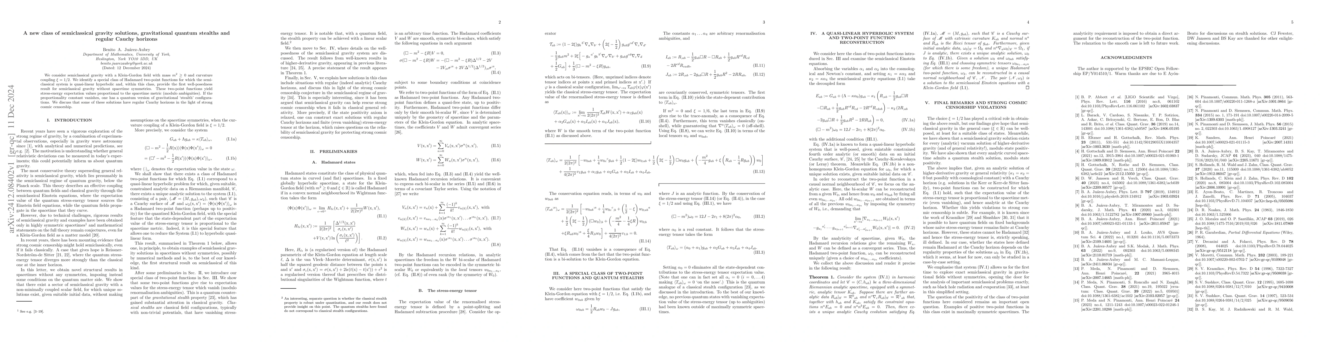 Thumbnail for A new class of semiclassical gravity solutions, gravitational quantum
  stealths and regular Cauchy horizons