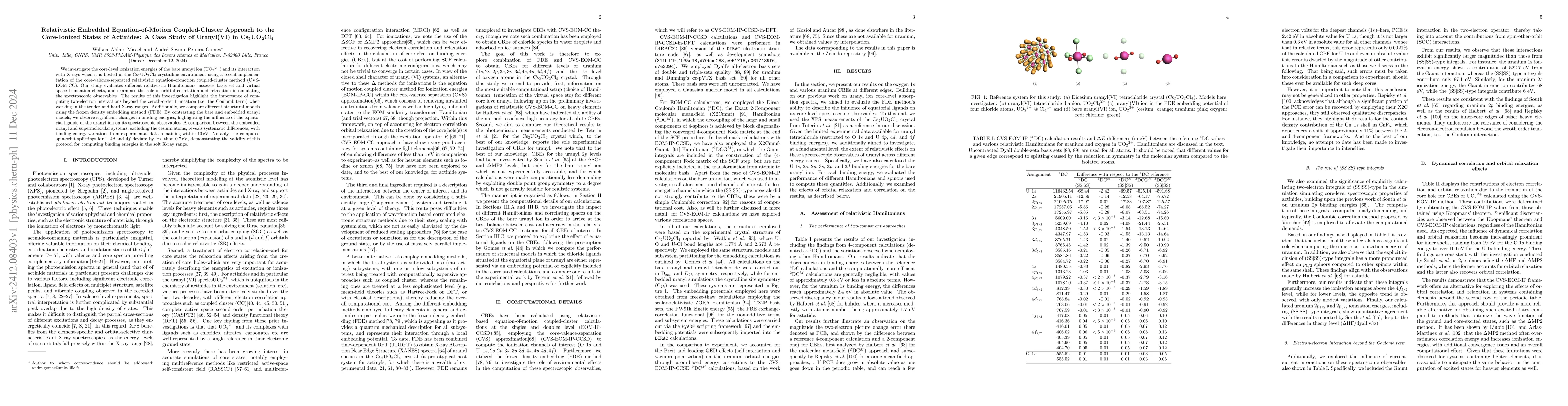 Thumbnail for Relativistic Embedded Equation-of-Motion Coupled-Cluster Approach to the
  Core-Ionized States of Actinides: A Case Study of Uranyl(VI) in
  Cs$_2$UO$_2$Cl$_4$
