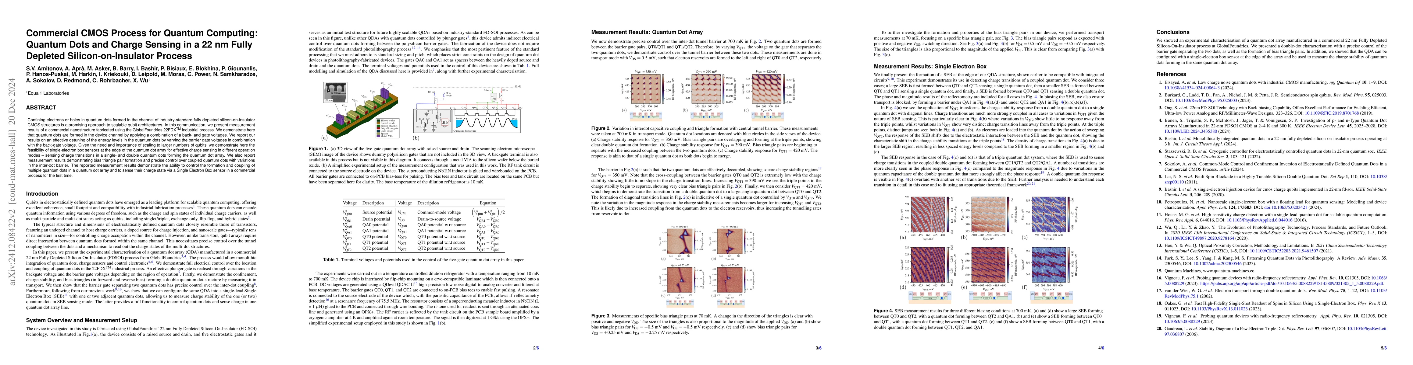 Thumbnail for Commercial CMOS Process for Quantum Computing: Quantum Dots and Charge
  Sensing in a 22 nm Fully Depleted Silicon-on-Insulator Process