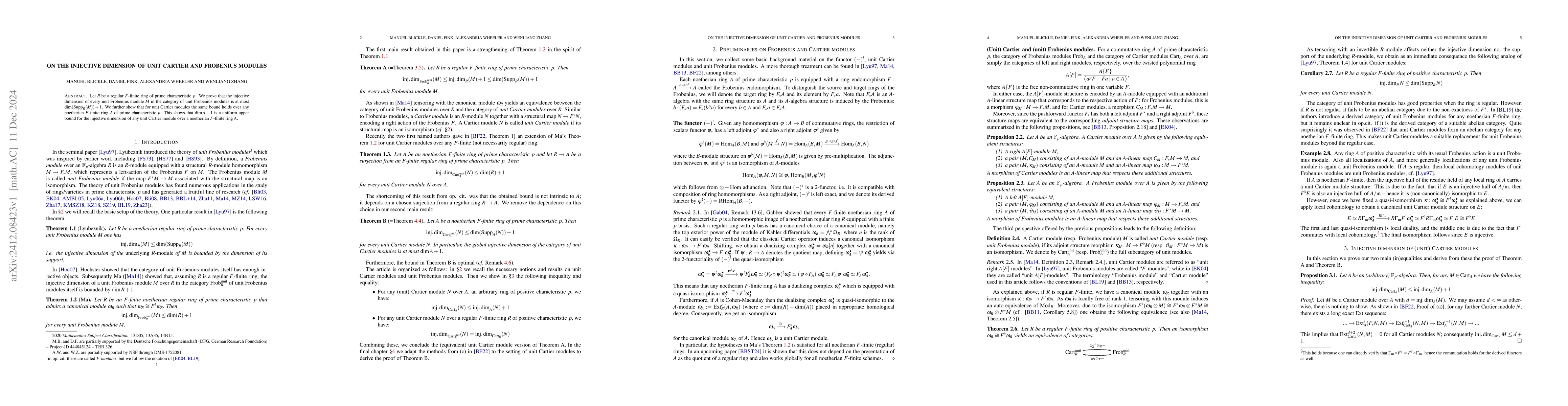 Thumbnail for On the injective dimension of unit Cartier and Frobenius modules