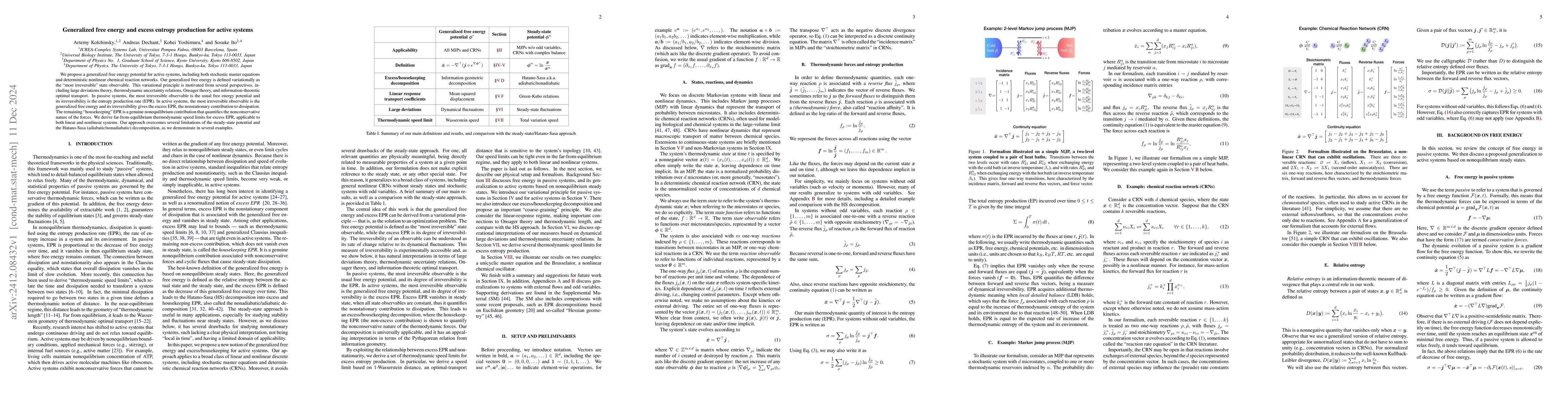 Thumbnail for Generalized free energy and excess entropy production for active systems