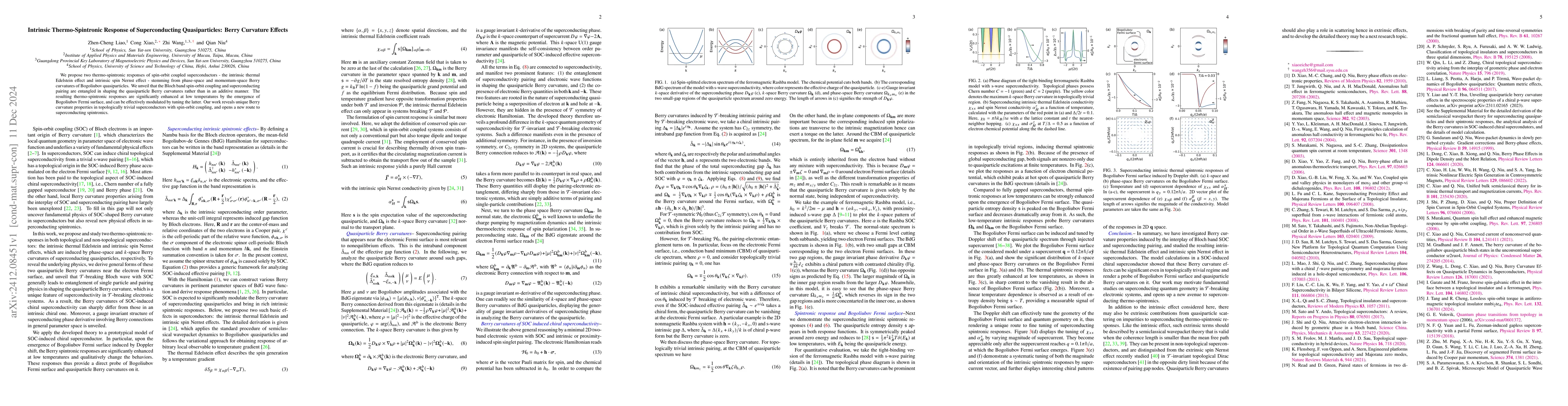 Thumbnail for Intrinsic Thermo-Spintronic Response of Superconducting Quasiparticles:
  Berry Curvature Effects