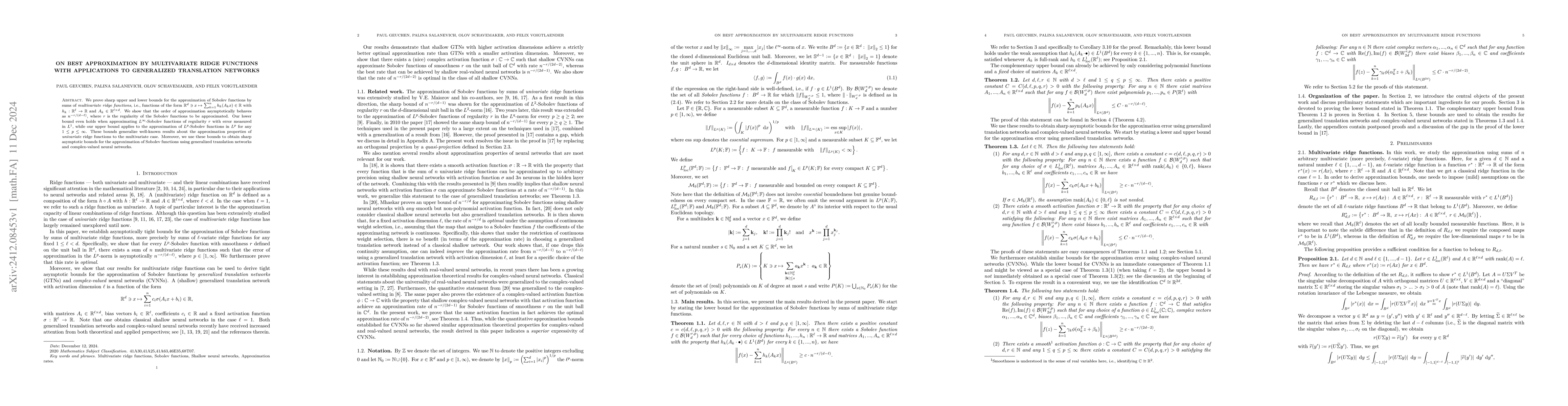 Thumbnail for On best approximation by multivariate ridge functions with applications
  to generalized translation networks