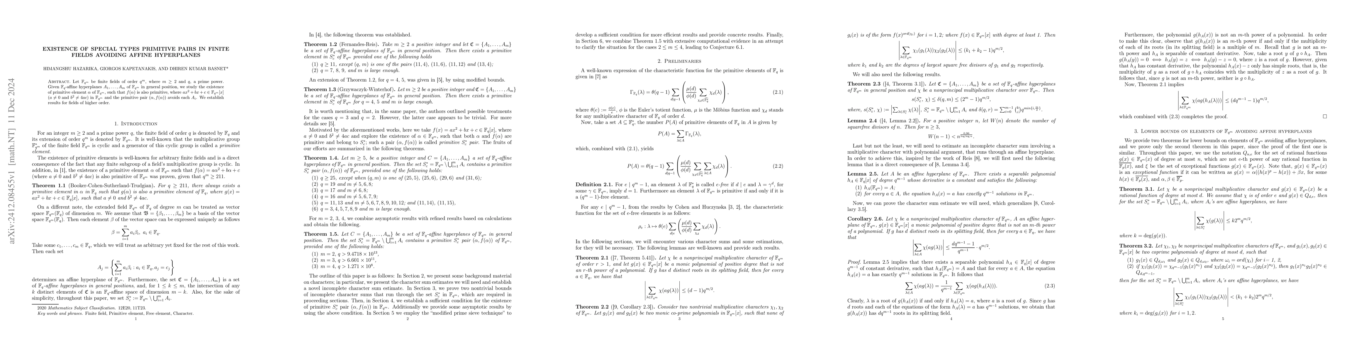 Thumbnail for Existence of Special Types Primitive Pairs in Finite Fields Avoiding
  Affine Hyperplanes