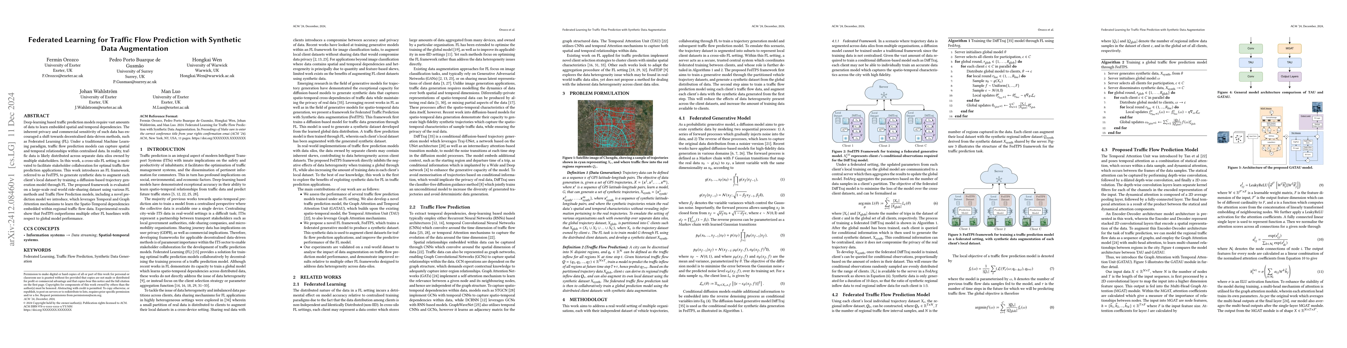 Thumbnail for Federated Learning for Traffic Flow Prediction with Synthetic Data
  Augmentation