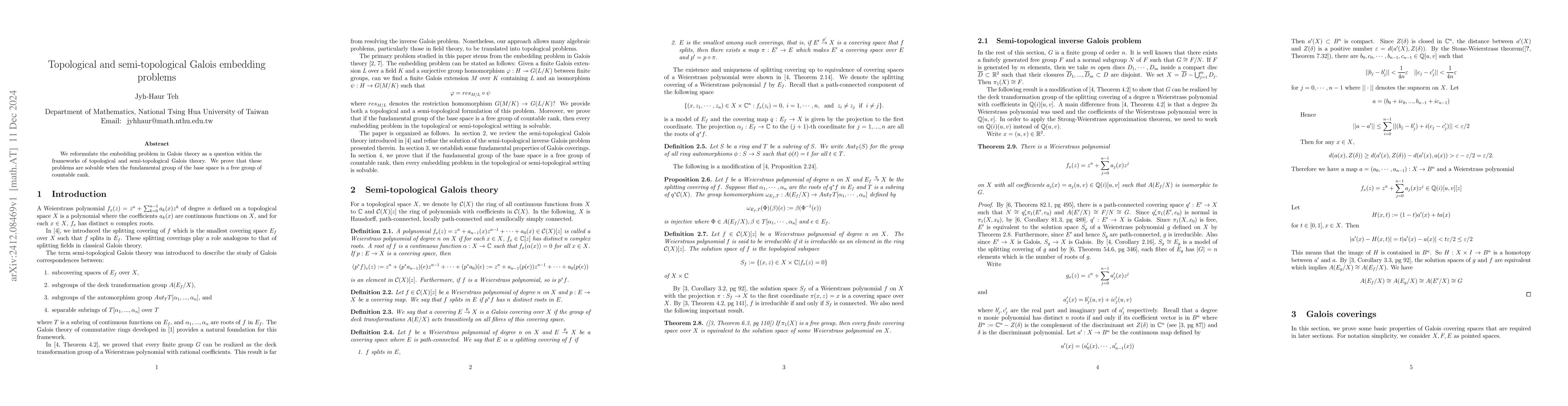 Thumbnail for Topological and semi-topological Galois embedding problems