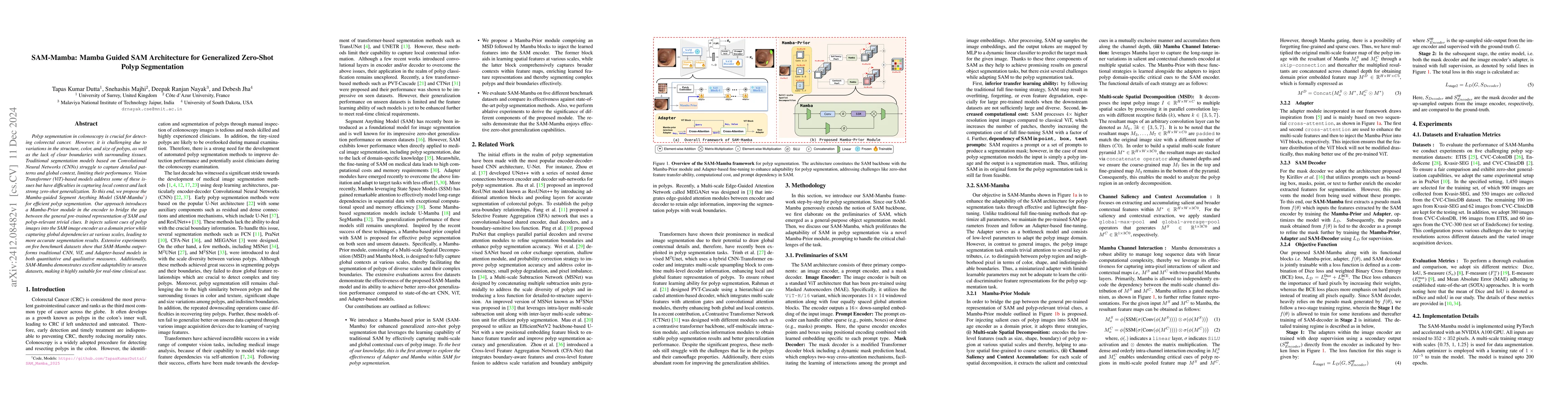 Thumbnail for SAM-Mamba: Mamba Guided SAM Architecture for Generalized Zero-Shot Polyp
  Segmentation