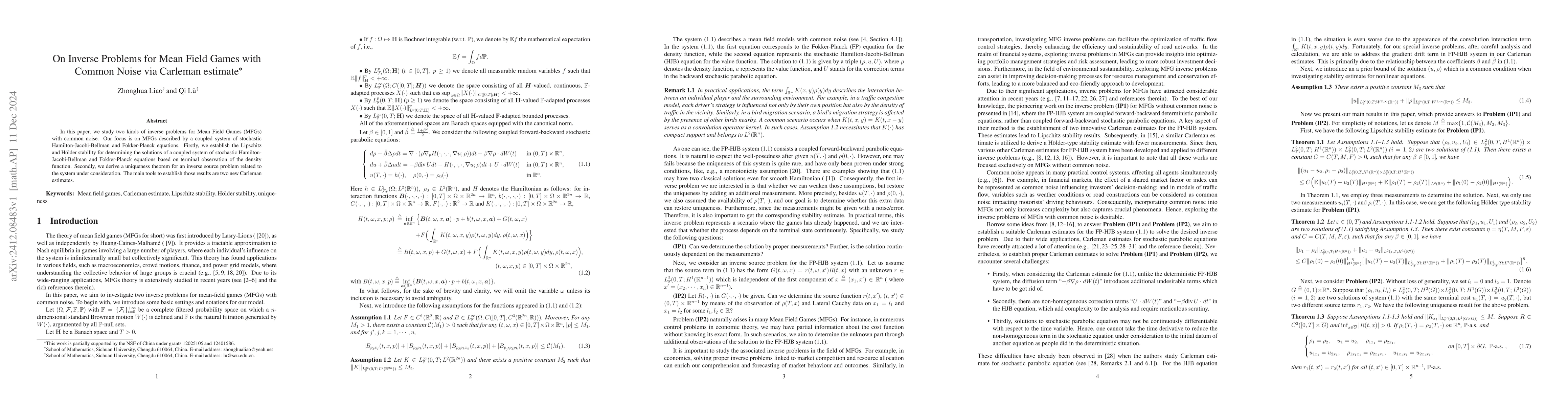 Thumbnail for On Inverse Problems for Mean Field Games with Common Noise via Carleman
  Estimate