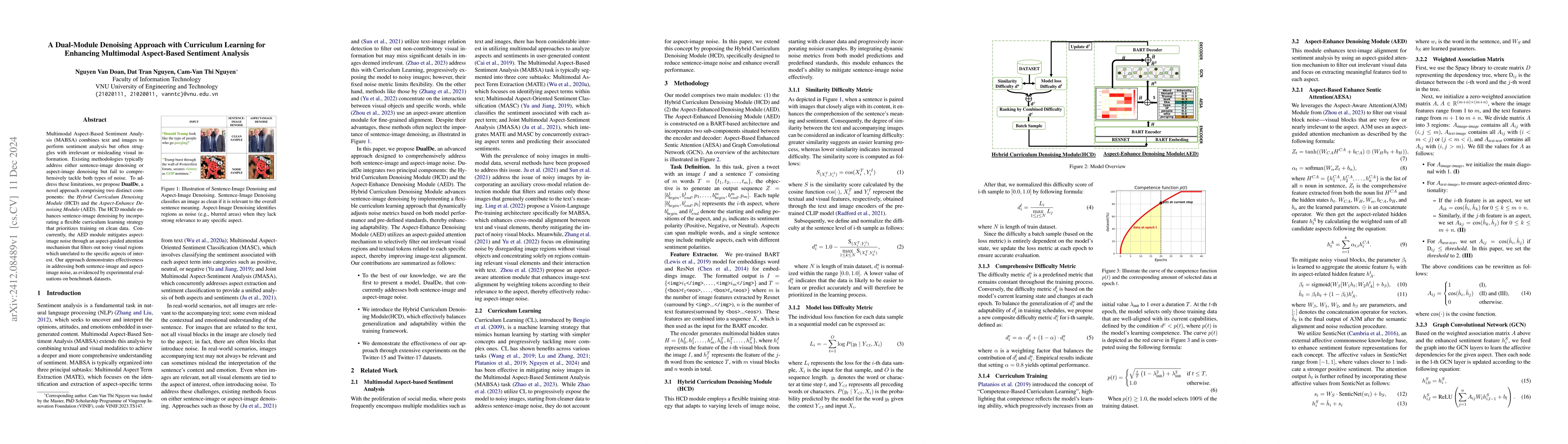 Thumbnail for A Dual-Module Denoising Approach with Curriculum Learning for Enhancing
  Multimodal Aspect-Based Sentiment Analysis