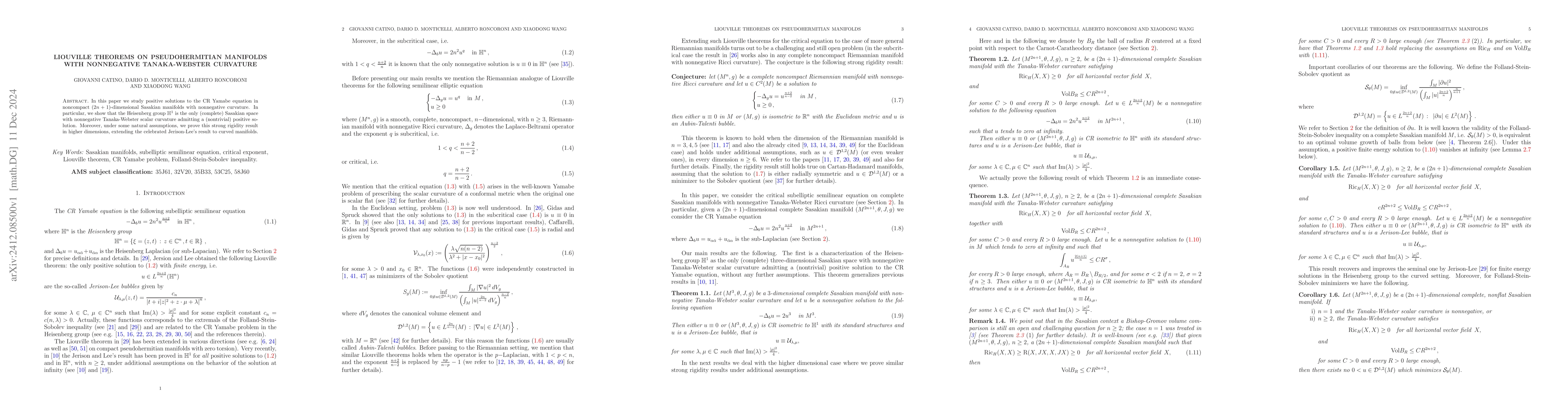 Thumbnail for Liouville Theorems on pseudohermitian manifolds with nonnegative
  Tanaka-Webster curvature