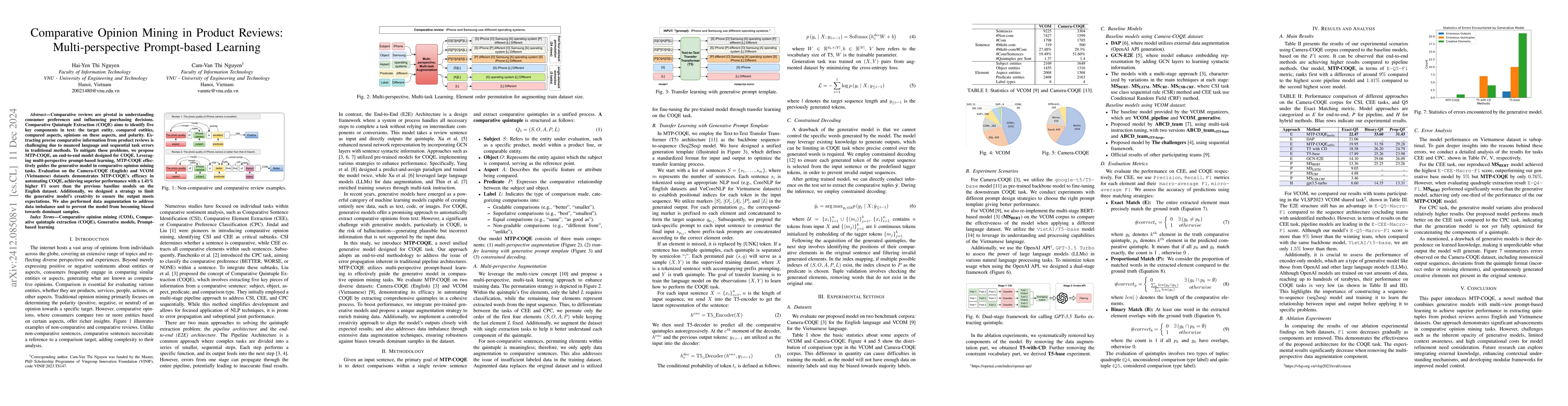 Thumbnail for Comparative Opinion Mining in Product Reviews: Multi-perspective
  Prompt-based Learning