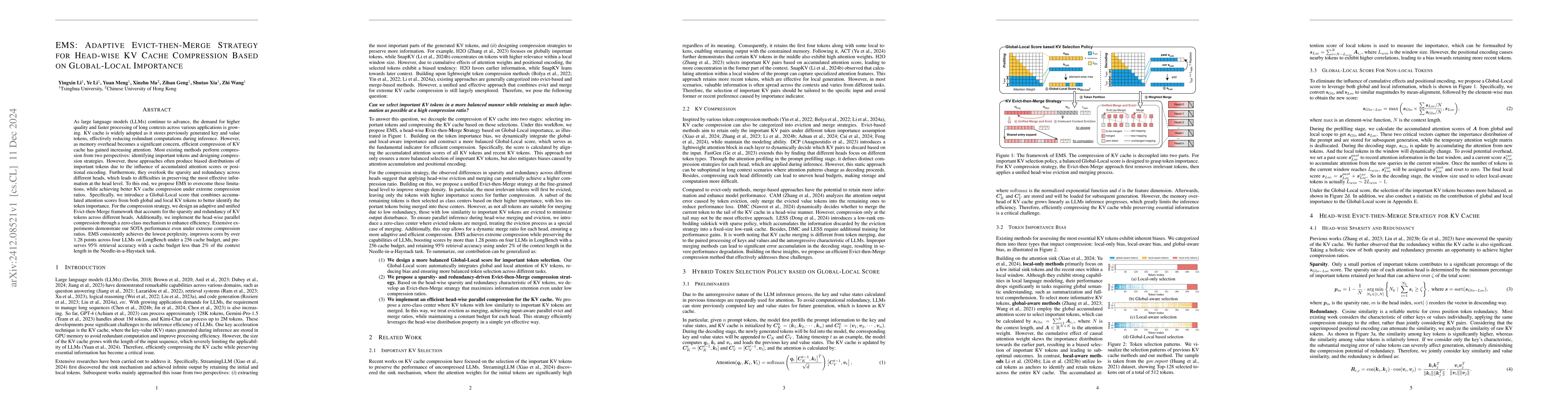 Thumbnail for EMS: Adaptive Evict-then-Merge Strategy for Head-wise KV Cache
  Compression Based on Global-Local Importance