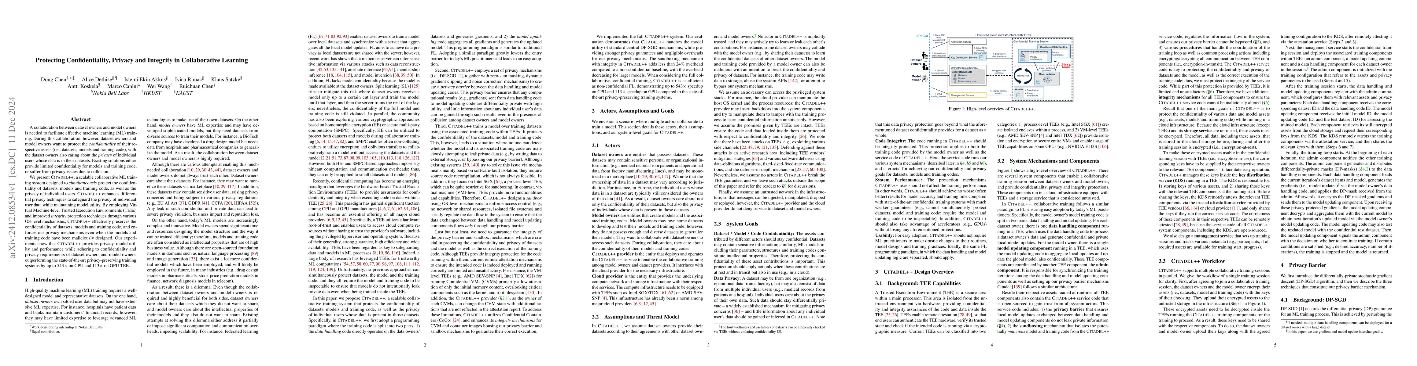 Thumbnail for Protecting Confidentiality, Privacy and Integrity in Collaborative
  Learning