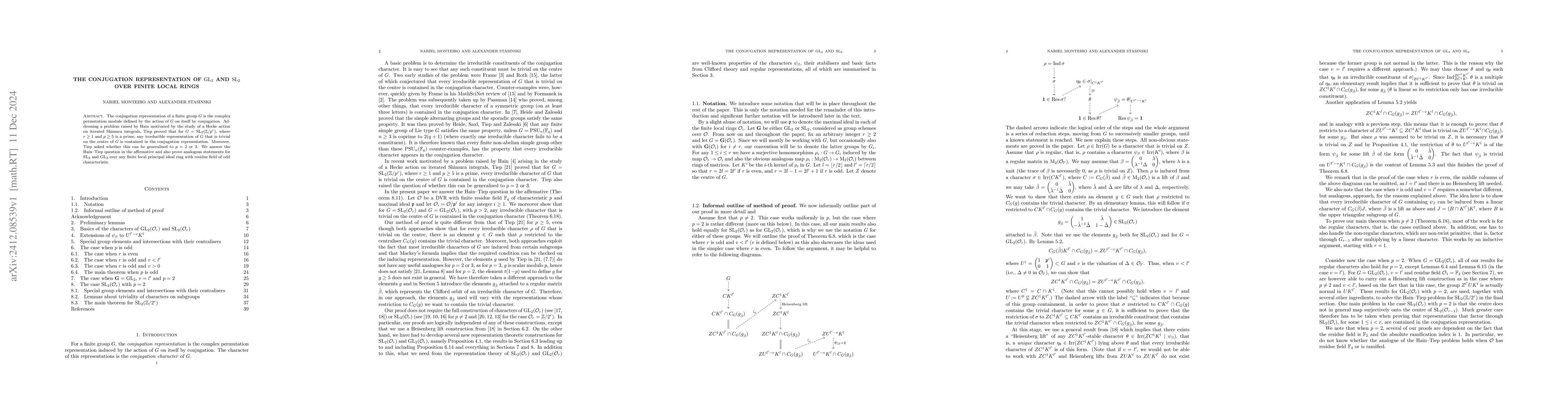 Thumbnail for The conjugation representation of $\operatorname{GL}_{2}$ and
  $\operatorname{SL}_{2}$ over finite local rings