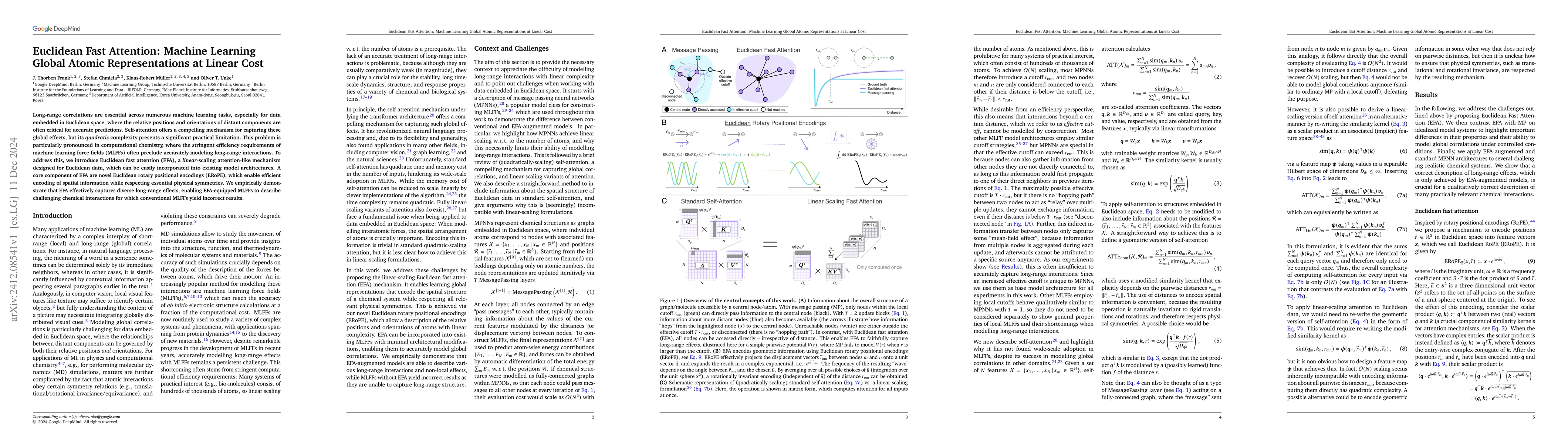 Thumbnail for Euclidean Fast Attention: Machine Learning Global Atomic Representations
  at Linear Cost