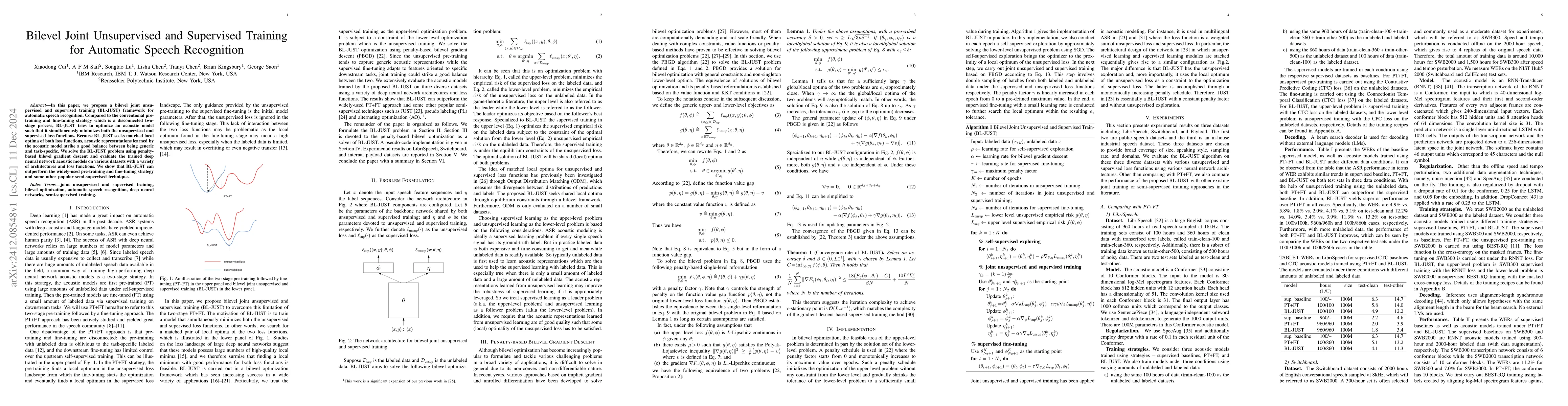 Thumbnail for Bilevel Joint Unsupervised and Supervised Training for Automatic Speech
  Recognition