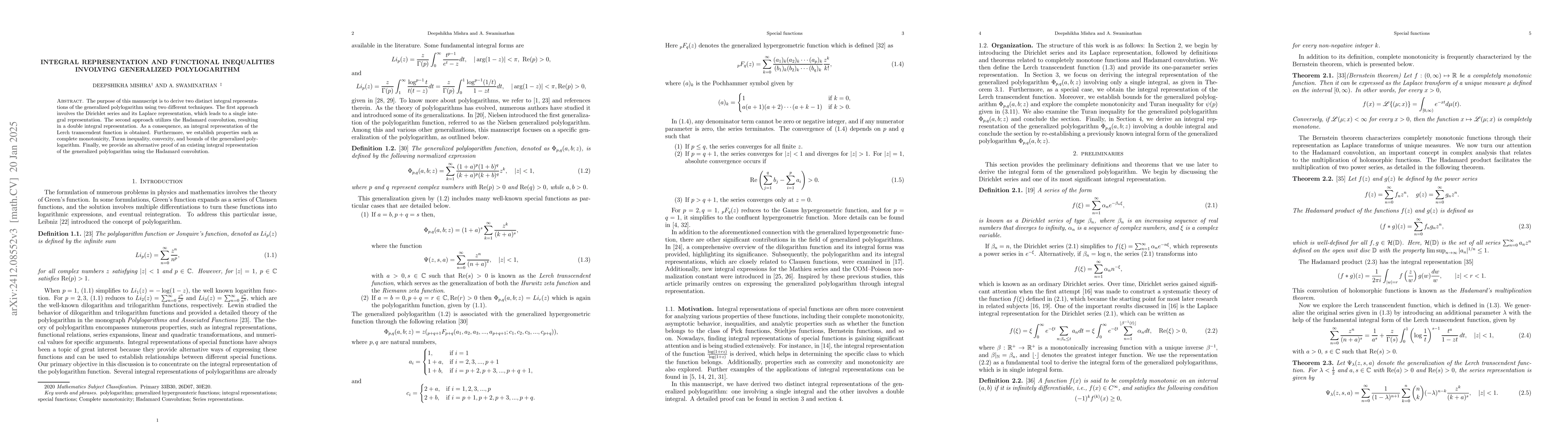Thumbnail for Integral representation and functional inequalities involving
  generalized polylogarithm
