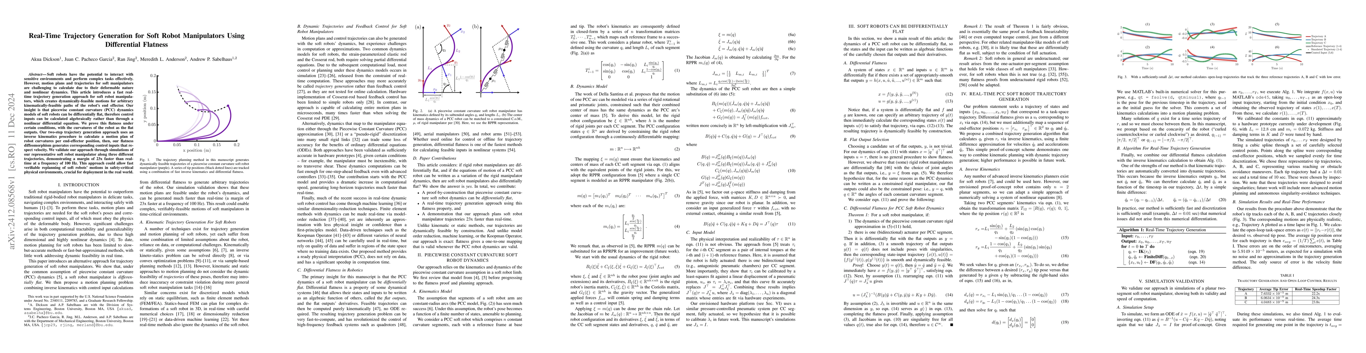 Thumbnail for Real-Time Trajectory Generation for Soft Robot Manipulators Using
  Differential Flatness