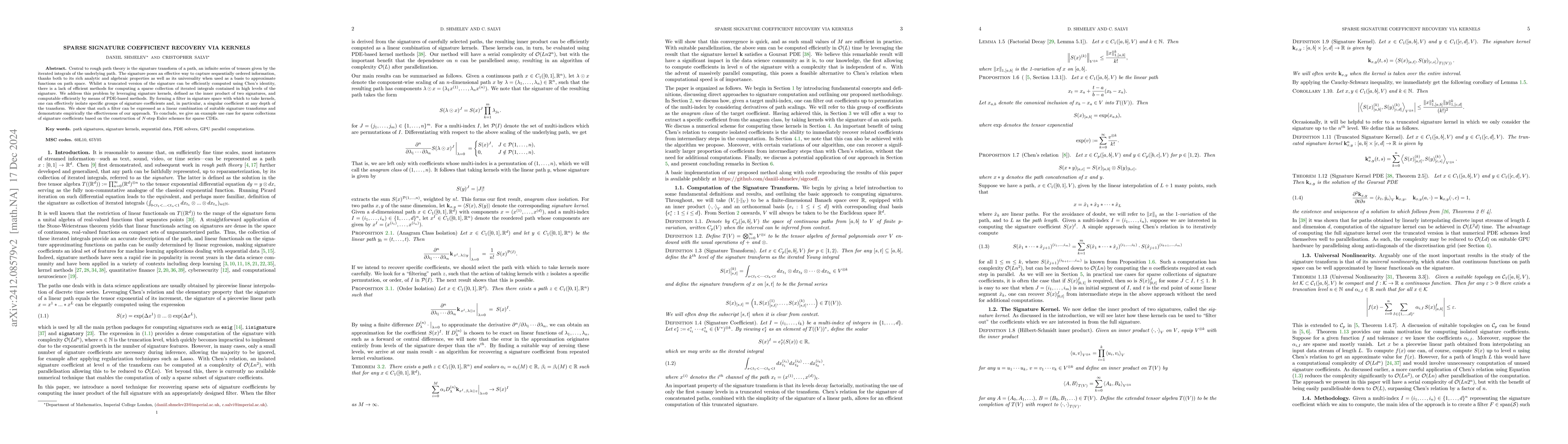 Thumbnail for Sparse Signature Coefficient Recovery via Kernels