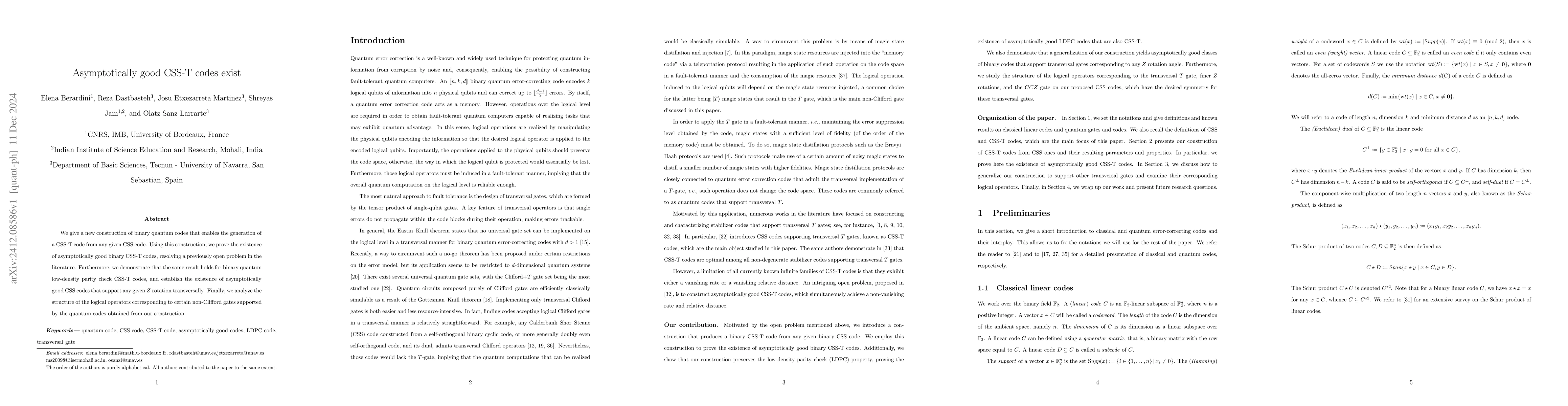 Thumbnail for Asymptotically good CSS-T codes exist