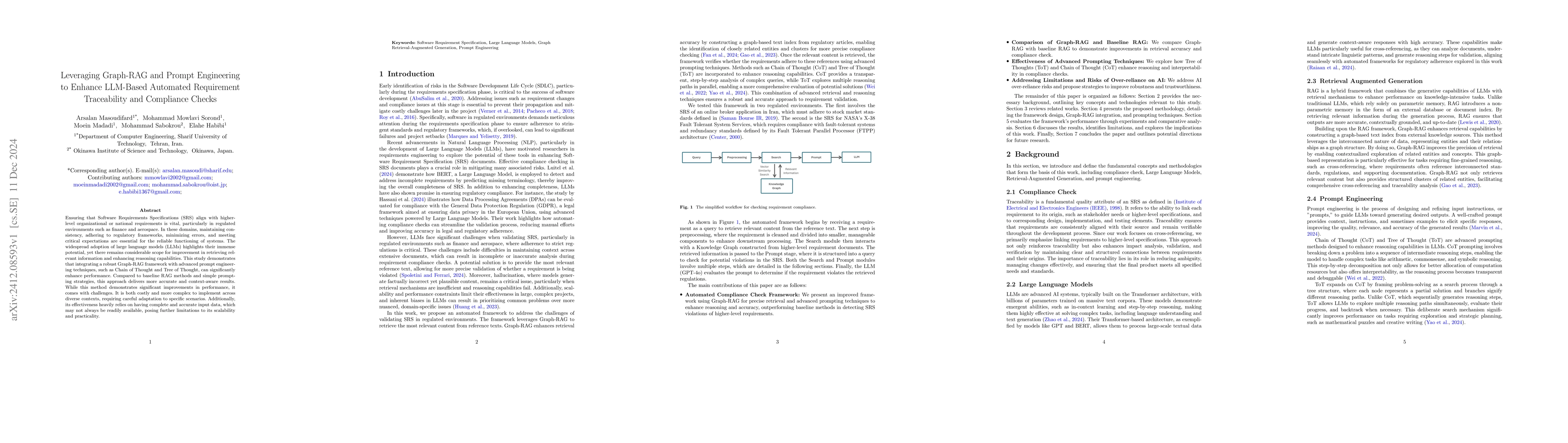 Thumbnail for Leveraging Graph-RAG and Prompt Engineering to Enhance LLM-Based
  Automated Requirement Traceability and Compliance Checks