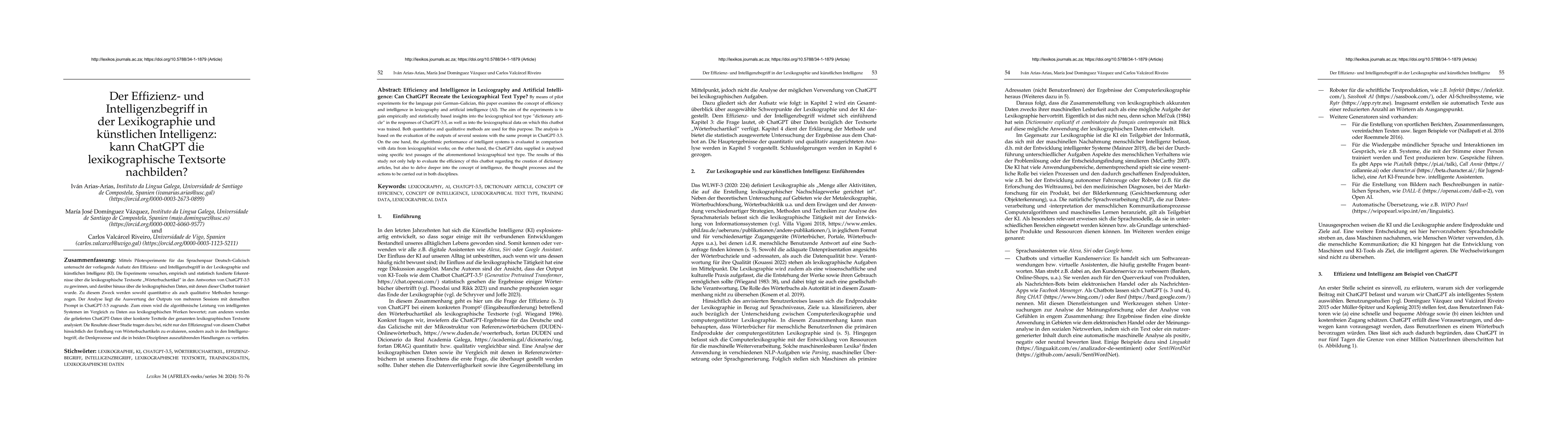 Thumbnail for Der Effizienz- und Intelligenzbegriff in der Lexikographie und
  kuenstlichen Intelligenz: kann ChatGPT die lexikographische Textsorte
  nachbilden?