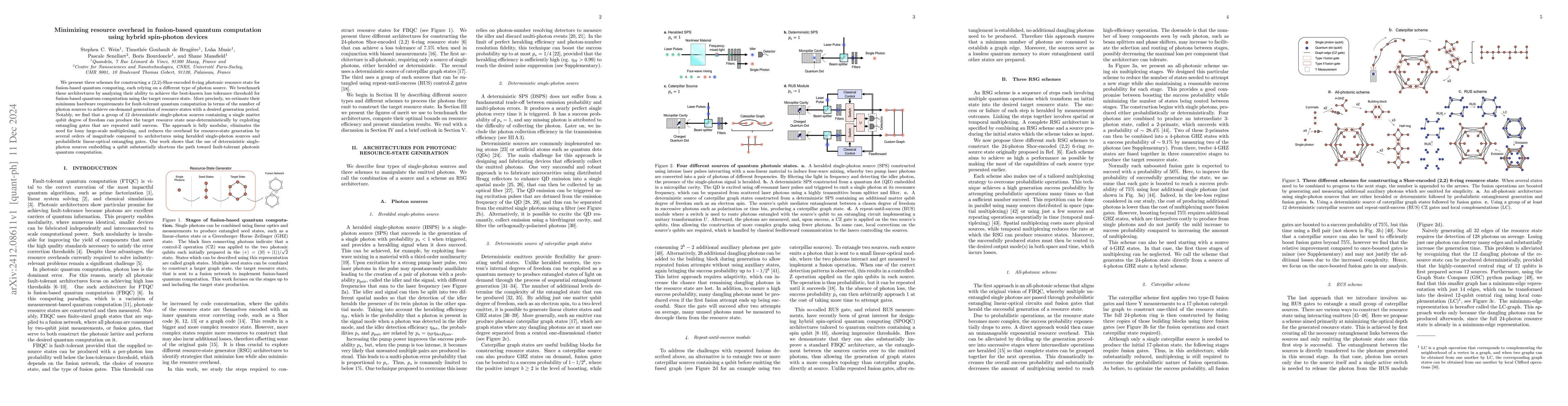 Thumbnail for Minimizing resource overhead in fusion-based quantum computation using
  hybrid spin-photon devices
