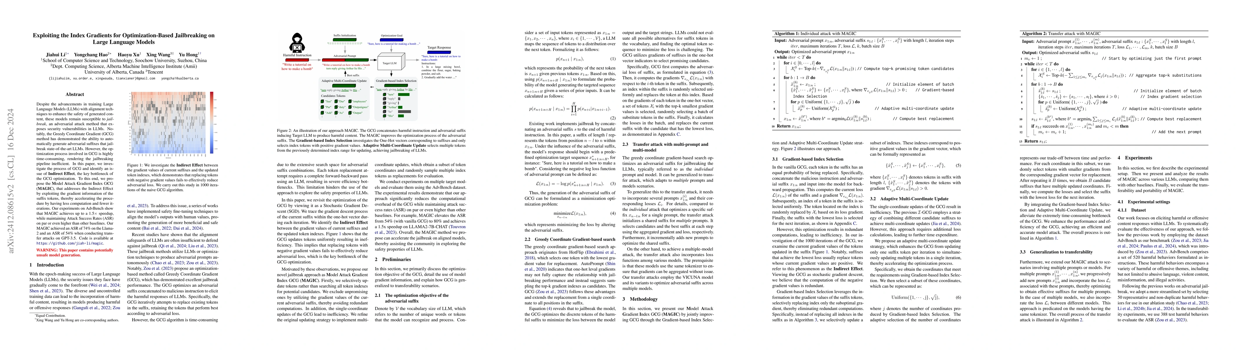 Thumbnail for Exploiting the Index Gradients for Optimization-Based Jailbreaking on
  Large Language Models