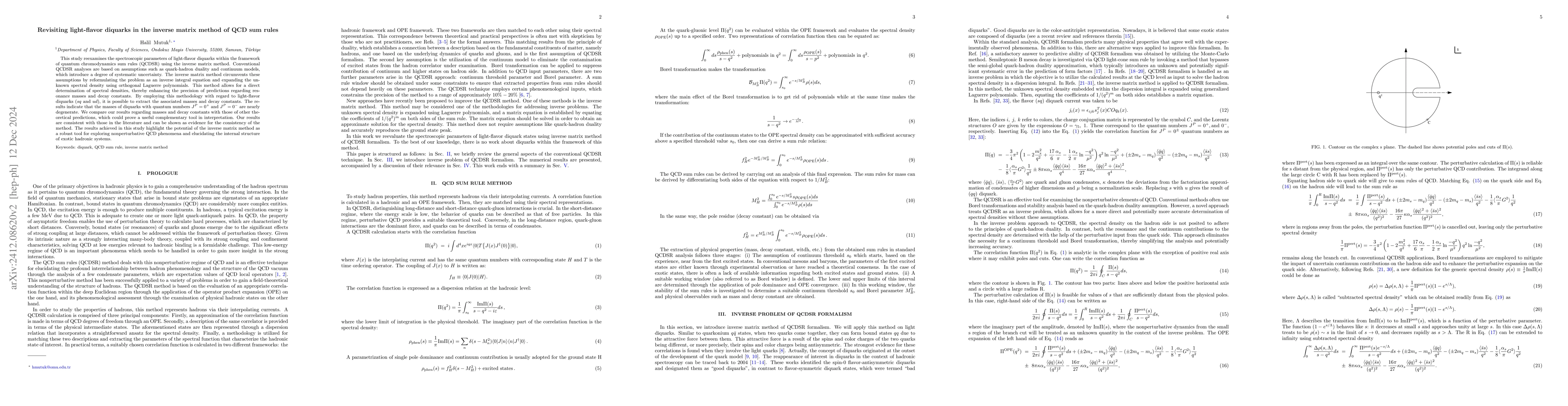 Thumbnail for Revisiting light-flavor diquarks in the inverse matrix method of QCD sum
  rules