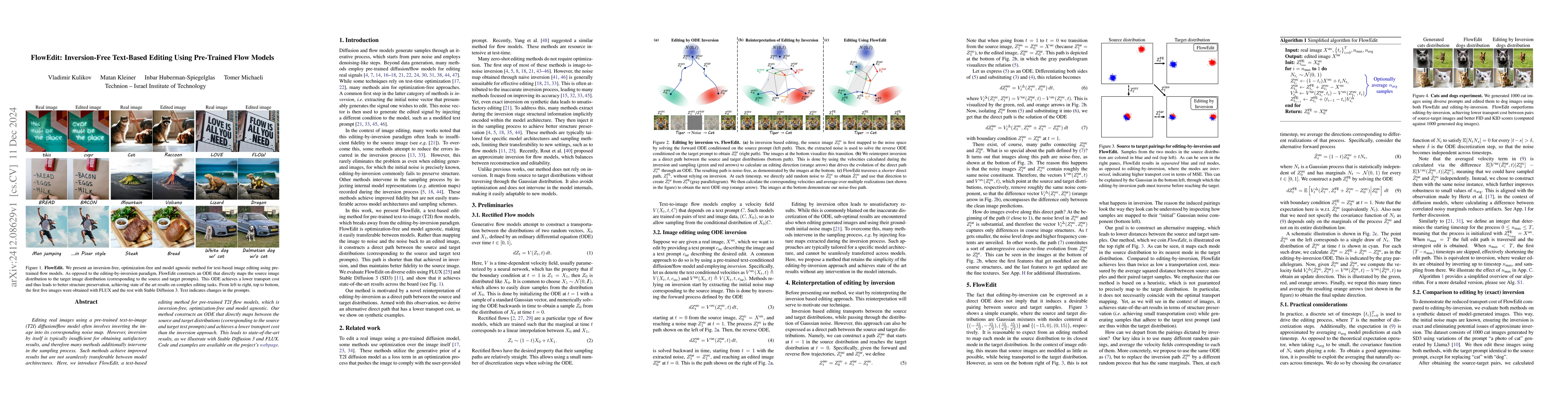 Thumbnail for FlowEdit: Inversion-Free Text-Based Editing Using Pre-Trained Flow
  Models