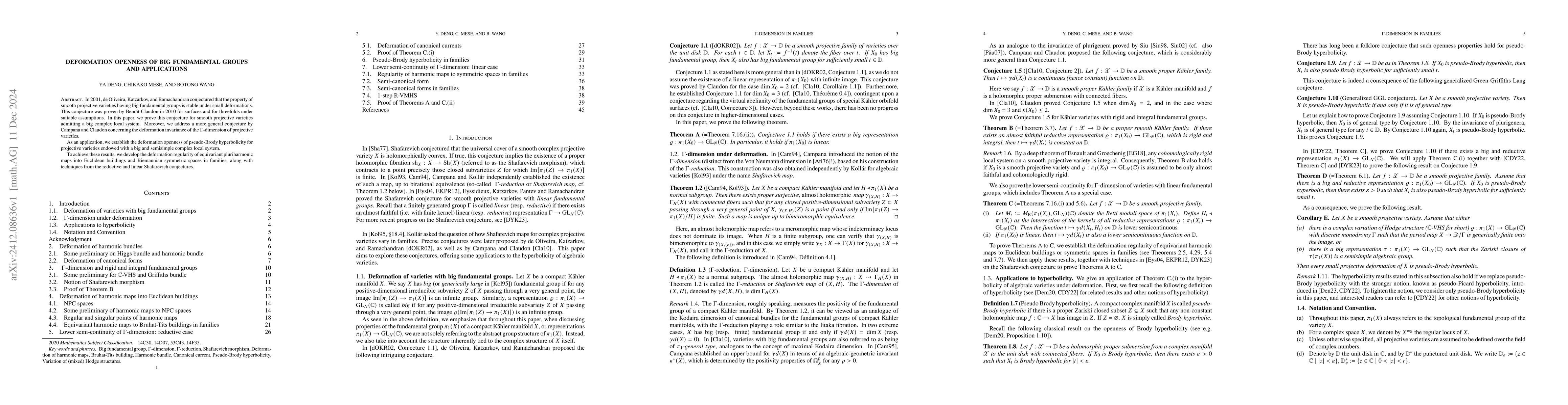 Thumbnail for Deformation Openness of Big Fundamental Groups and Applications