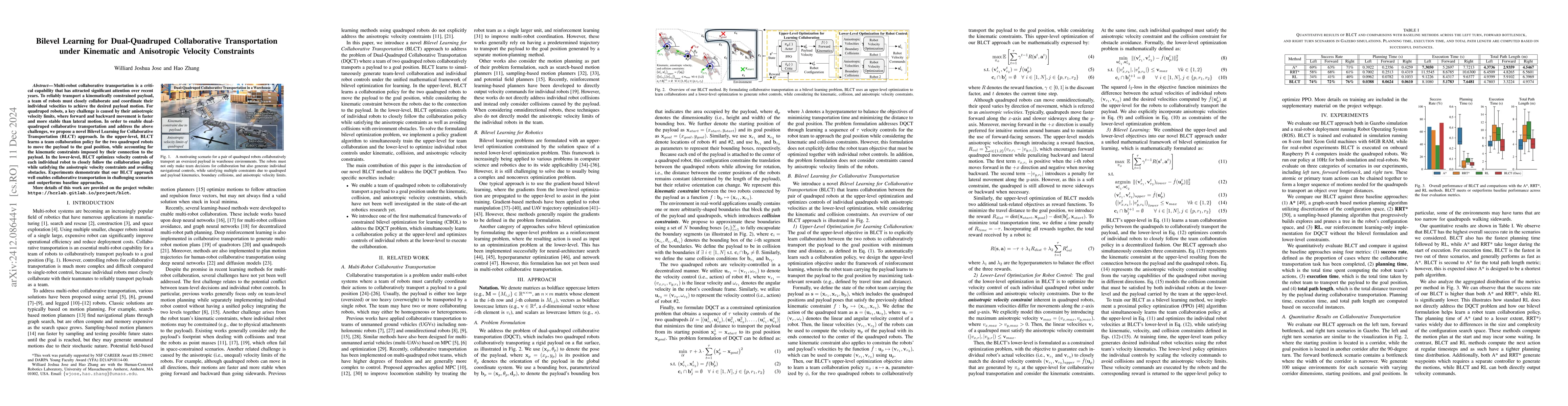 Thumbnail for Bilevel Learning for Dual-Quadruped Collaborative Transportation under
  Kinematic and Anisotropic Velocity Constraints