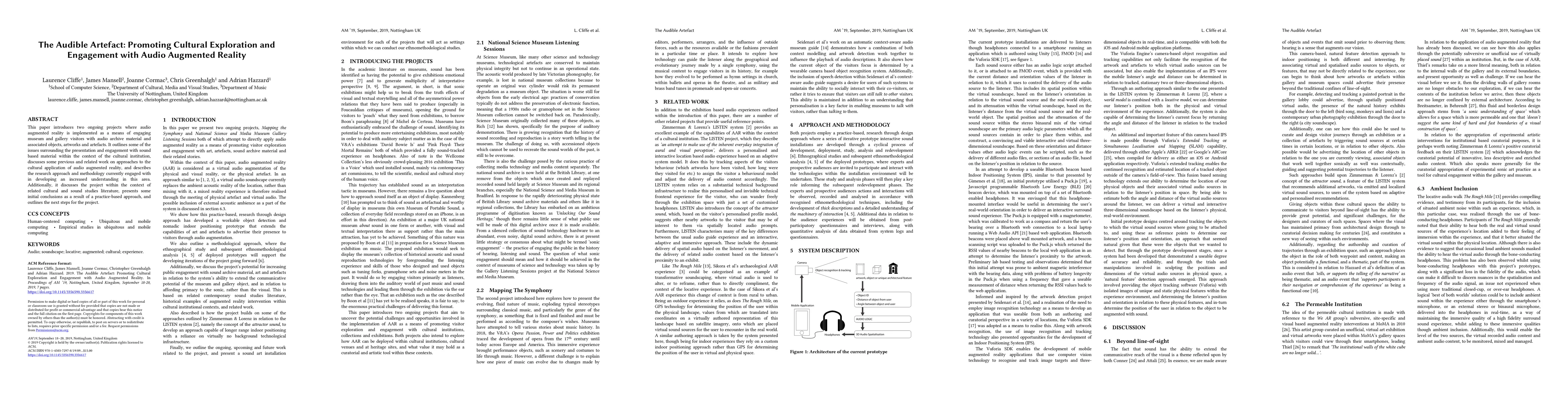 Thumbnail for The Audible Artefact: Promoting Cultural Exploration and Engagement with
  Audio Augmented Reality
