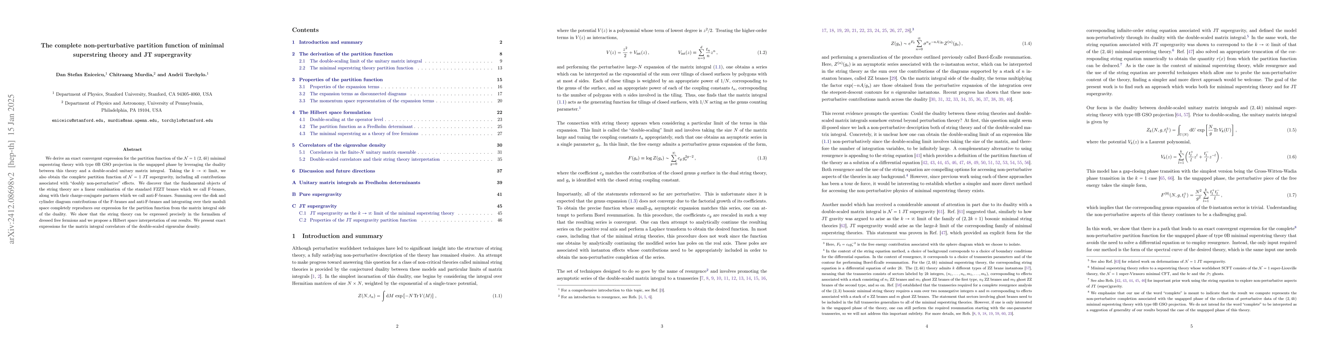 Thumbnail for The complete non-perturbative partition function of minimal superstring
  theory and JT supergravity