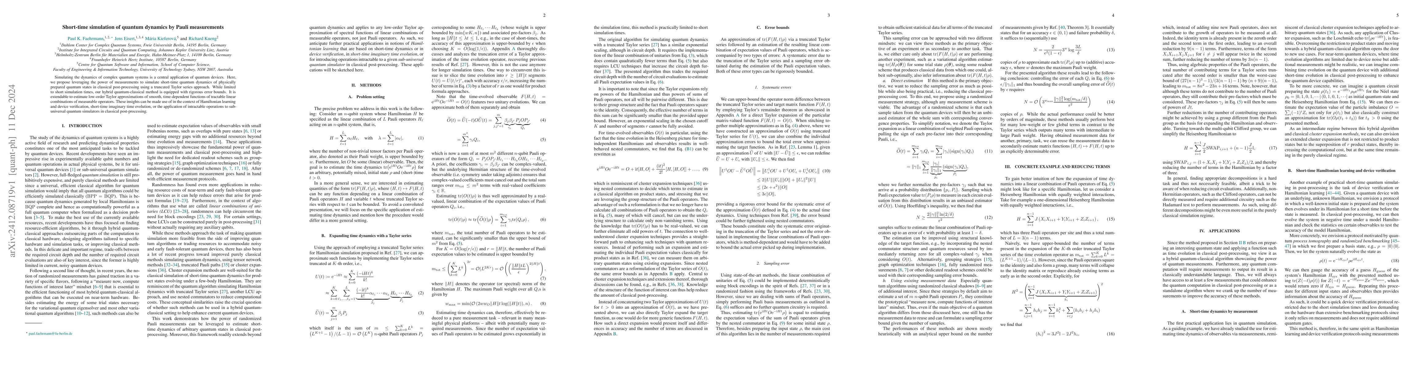 Thumbnail for Short-time simulation of quantum dynamics by Pauli measurements