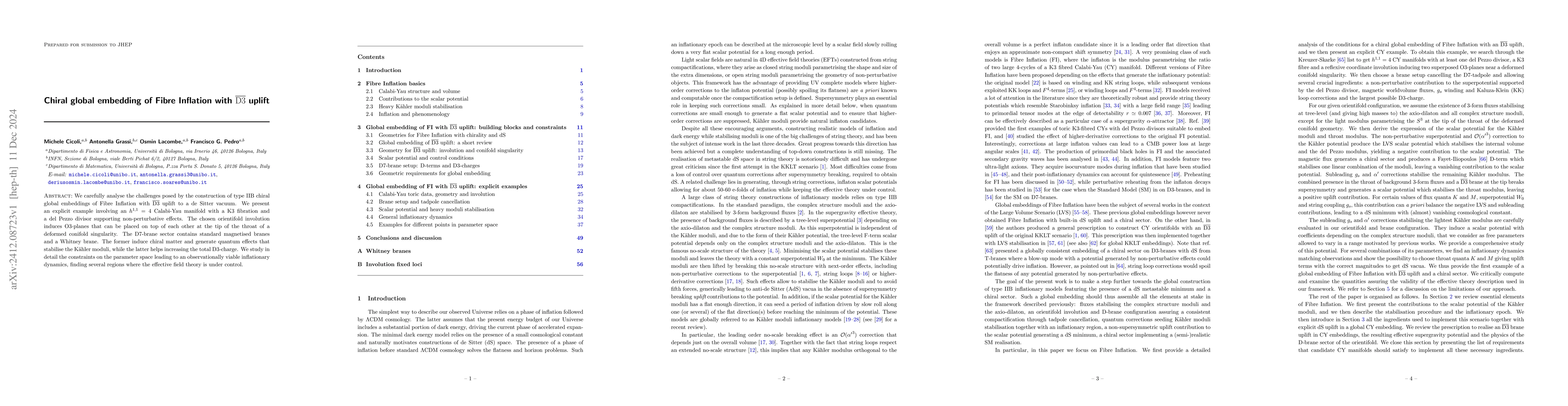 Thumbnail for Chiral global embedding of Fibre Inflation with $\overline{\rm D3}$
  uplift