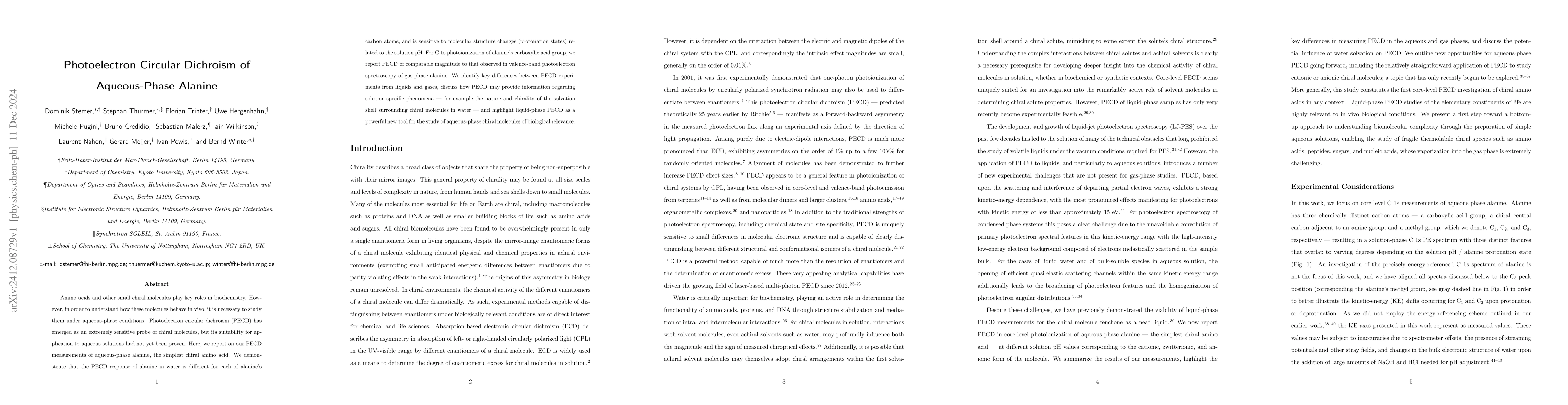 Thumbnail for Photoelectron Circular Dichroism of Aqueous-Phase Alanine