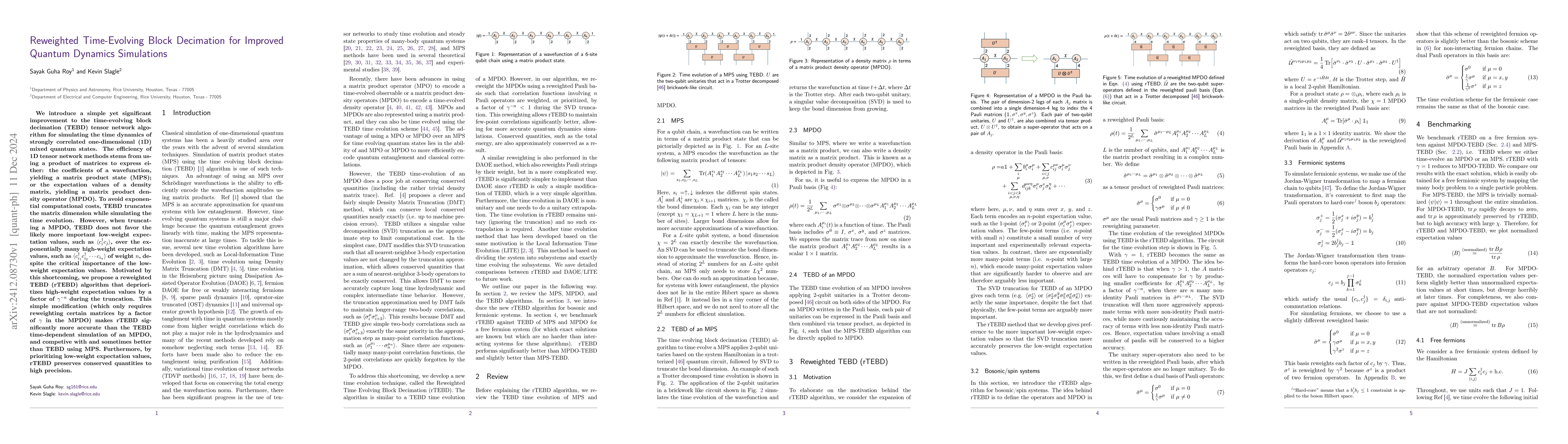 Thumbnail for Reweighted Time-Evolving Block Decimation for Improved Quantum Dynamics
  Simulations